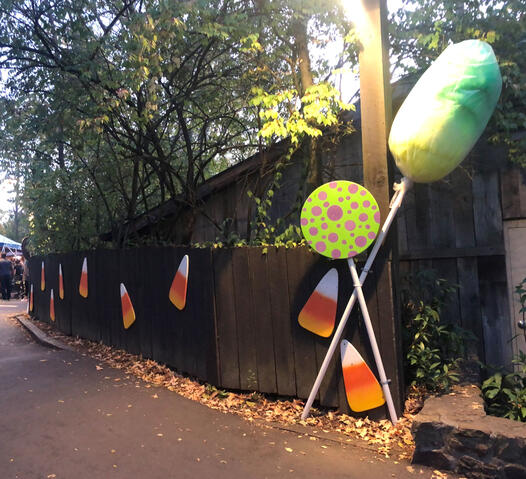 Lollipops, cotton candy, and candy corn that we created