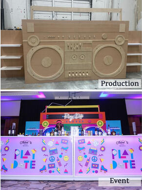 80&#39;s inspired boom box back bar with custom-branded glow bar