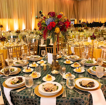 Table preset with salad and dessert