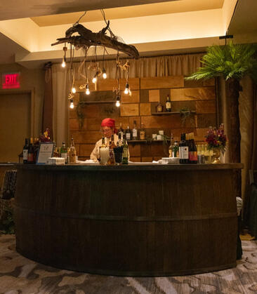 Custom-built rum barrel bar