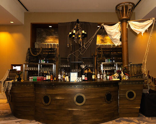 Custom-built pirate ship bar that welcome guests when they arrived