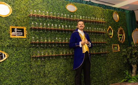The champagne wall featured mirrors etched with sponsor names and logos. I purchased themed costumes for all bartenders